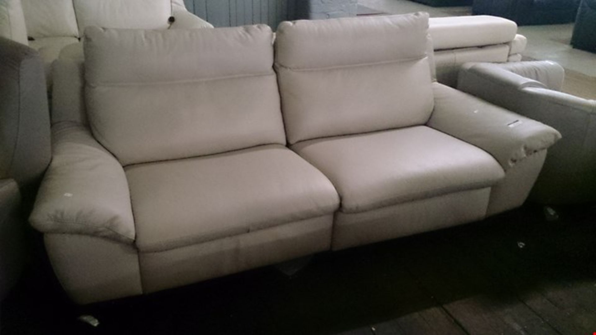 QUALITY ITALIAN DESIGNER NAPOLI MUSHROOM LEATHER THREE SEATER POWER RECLINING SOFA