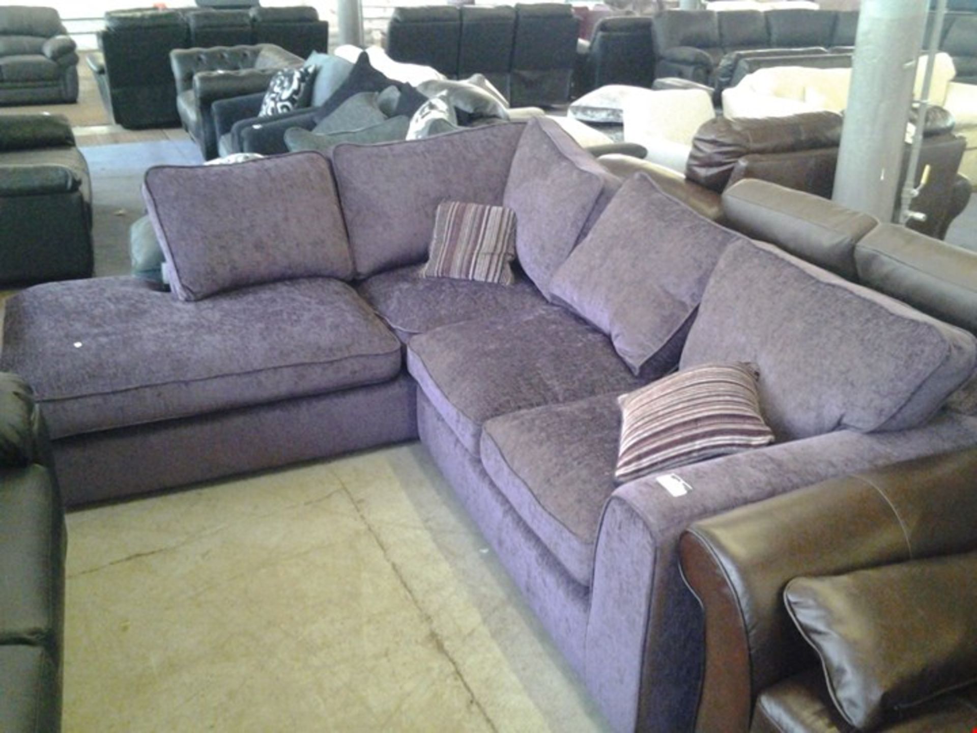 DESIGNER MAUVE FABRIC CHAISE SOFA