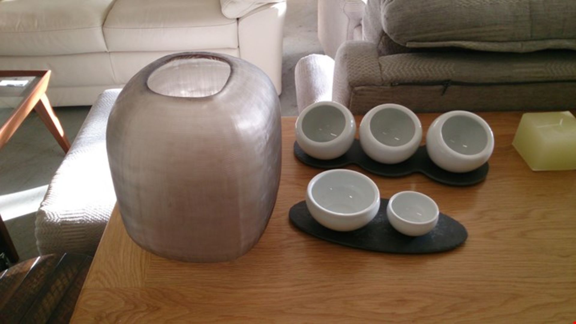 2 DESIGNER ITALIAN MADE SOMBA MEDIUM SMOKE GREY VASES