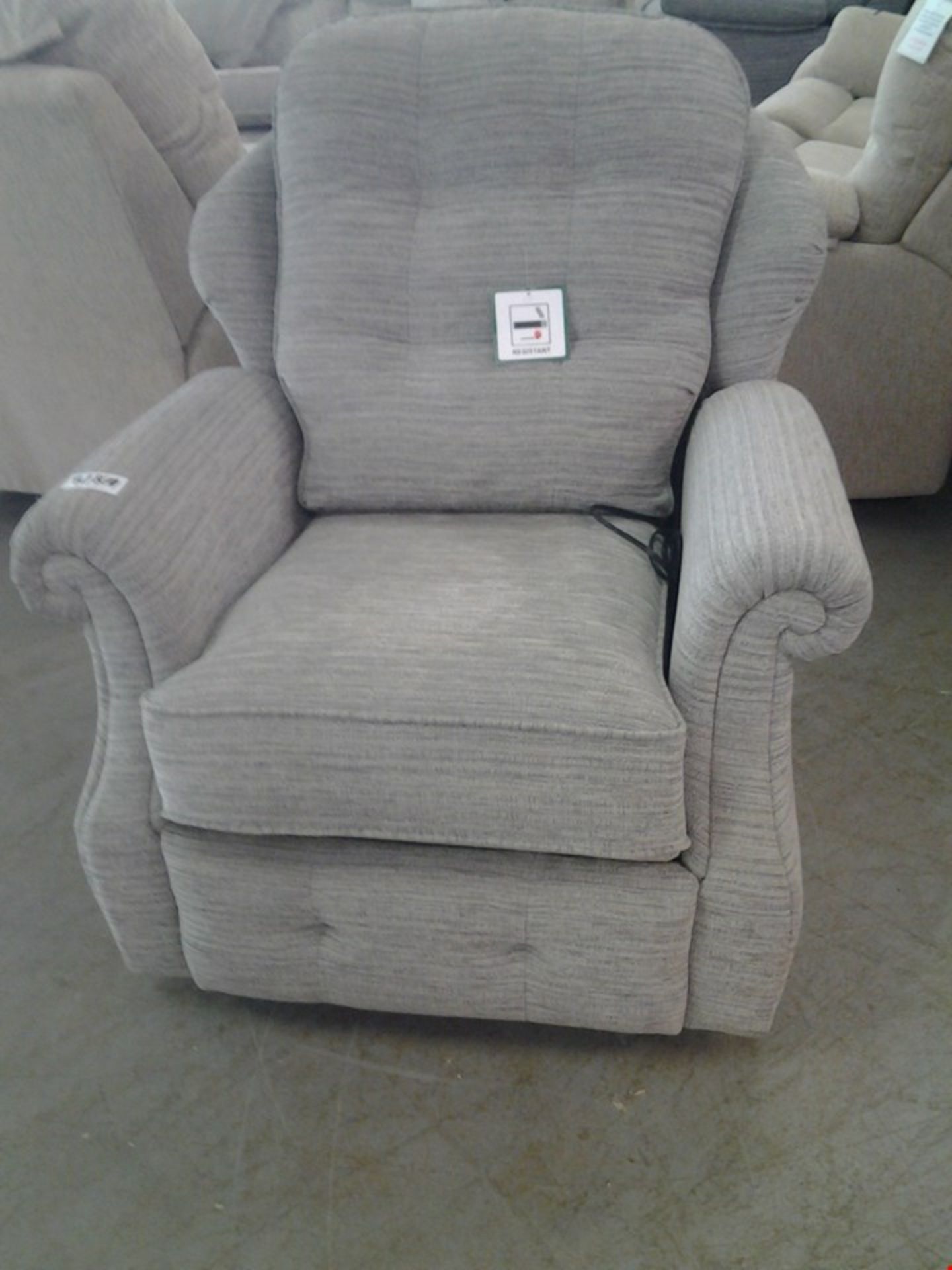 QUALITY BRITISH MADE HARDWOOD FRAMED PEBBLE FABRIC ELECTRIC RECLINING CHAIR.