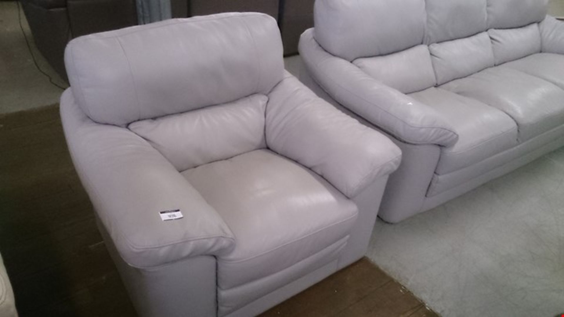 QUALITY ITALIAN DESIGNER BELLINI SLATE LEATHER THREE SEATER SOFA & EASY CHAIR - Image 2 of 2