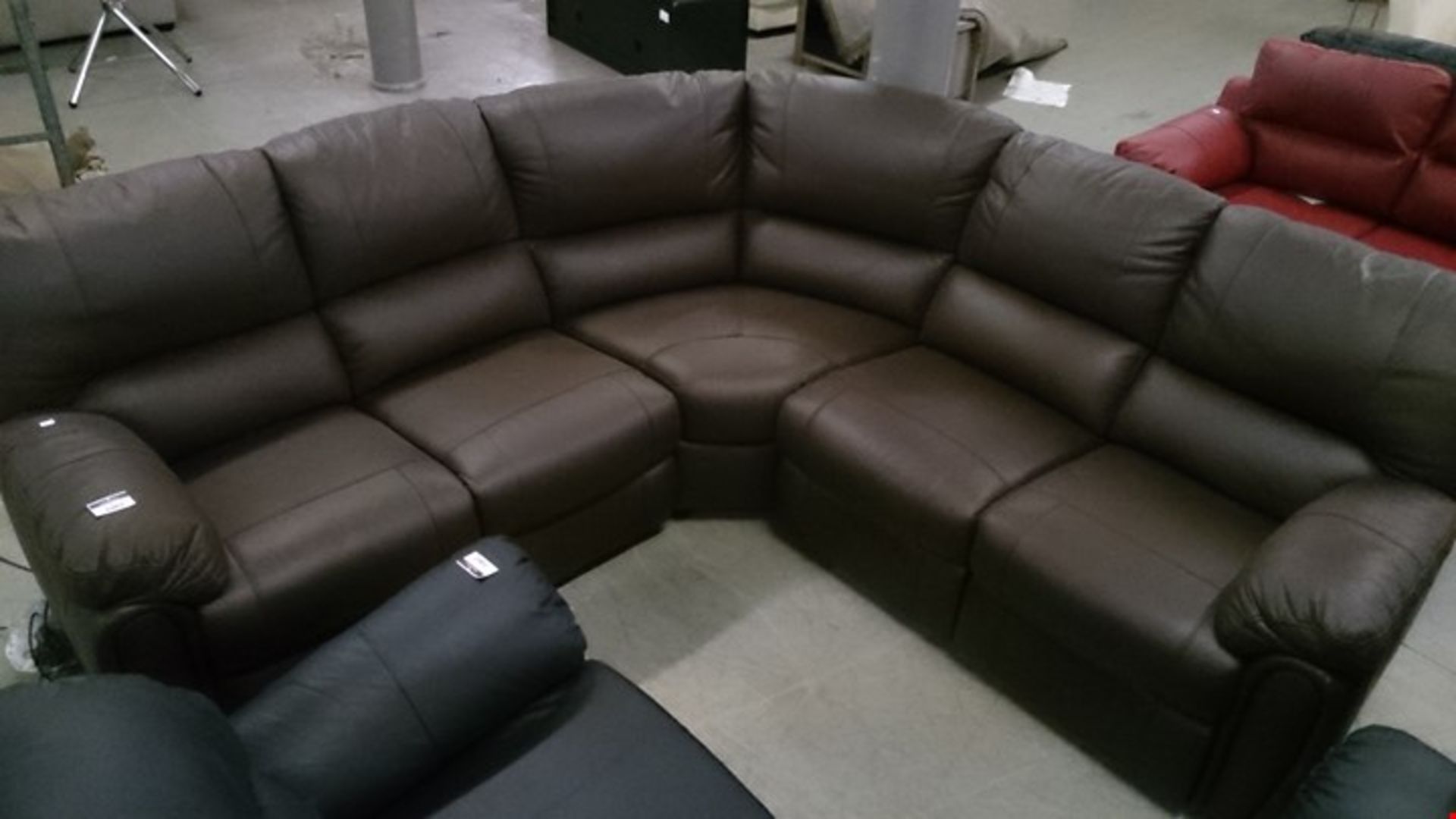 DESIGNER BROWN LEATHER 5 SEATER DOUBLE ELECTRIC RECLINING CORNER SOFA