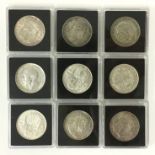 NINE SILVER HALF CROWNS DATED - 3 X 1816-1912 2 X 1915-1916 - 1918-1919