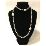 14K GILT STERLING SILVER PEARL LONG NECKLACE