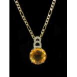 9CT WHITE GOLD 20CT MANDARIN CITRINE & DIAMOND PENDANT WITH A 9CT WHITE / YELLOW GOLD CHAIN