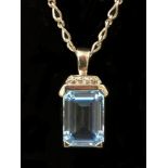 BLUE TOPAZ PENDANT & CHAIN SET IN HM SILVER