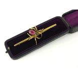 VERY UNUSUAL 9CT GOLD GREEN & PINK TOURMALINE SPIDER BROOCH