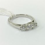 18CT WHITE GOLD 3 STONE DIAMOND RING - GOOD QUALITY STONES - RING SIZE M/N