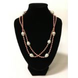 14K GILT STERLING SILVER ANGEL SKIN CORAL WITH SOUTH SEA PEARLS