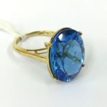 9CT GOLD BLUE TOPAZ & TWO DIAMOND RING - SIZE M/N