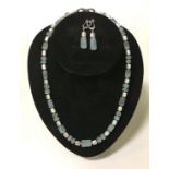 925 STERLING SILVER AQUAMARINE & WHITE TOPAZ NECKLACE & EARRINGS