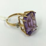 9CT GOLD AMETHYST & DIAMOND DRESS RING - SIZE M