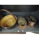 A selection of copper and brass ware