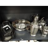 A selection of stainless steel including tea set