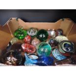 A selection of glass paperweights including vintage advertising Craven basket makers