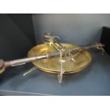 A set of Middle Eastern influence, weighing scales having iron frame with engraved decoration and