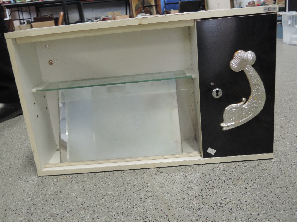 A laminate bathroom cabinet having Dolphin motif