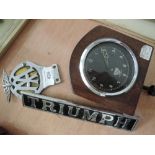 A vintage AA badge, a Triumph Car badge, and vintage Smith car clock etc