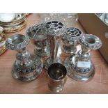 A selection of plated ware including candle sticks