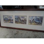 A set of three water colours "Old Barns" By Peter Slater