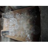 A box of glassware including drinking glasses and Horlicks mixer