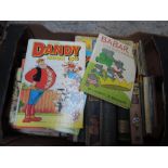 A box of vintage volumes and annuals including Dandy and Baber etc