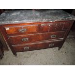 A Victorian mahogany/walnut chest/marble top washstand of 2 over 3 drawers on turned legs