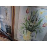 A selection of pictures including watercolour a still life signed T Theobold
