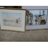 A pastel 'Kendal in the Rain' by Margaret Rodwell and a watercolour 'Cross Bay Walk'