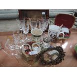 A misc. including wine glasses, Coronation ware etc