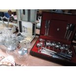 A selection of flatware and plated including cruet and canteen of cutlery