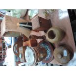 A selection of treen including butlers tray, metronome etc