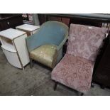 A pair of woven fibre bedside cabinets similar tub chair and upholstered nursing chair