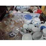 Two boxes of glassware and ceramics including Evesham Vale,