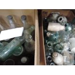 Two boxes of vintage bottles including R Curwen Lancaster etc