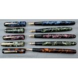 Five De La Rue Fountain pens - marbled