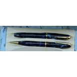 A Conway Stewart blue dinky 550 Fountain pen and pencil