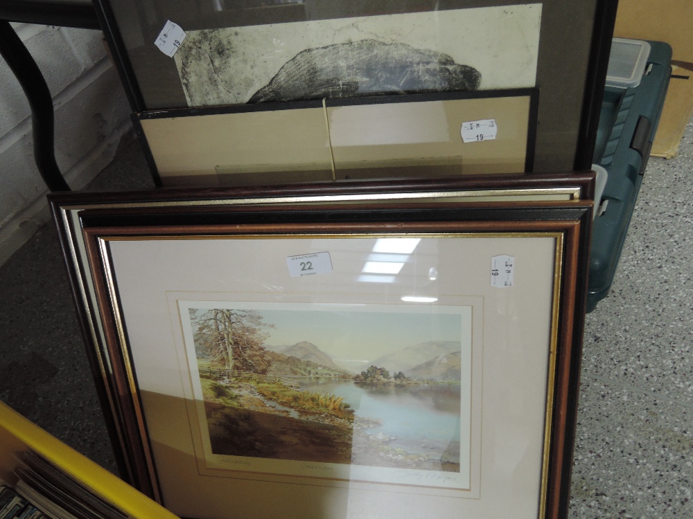 A selection of pictures and prints including Grasmere February after Judy Boyes, Henry Grace a