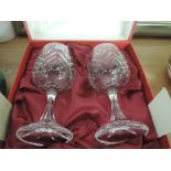 A boxed pair of Schott crystal wine goblets