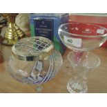 A Caithness rose bowl, an Adrian Sankey sundae dish and Dartington crystal plum vase