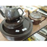 A part dinner service in dark brown and teapot A/F