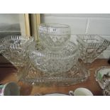 A selection of crystal including square bowl with a pair of smaller on stands etc