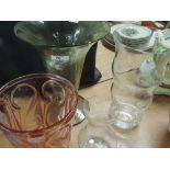 Four coloured glass vases