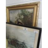 A rural print after C J Thornton and a painting of a girl