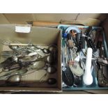 A box of kitchenelia and flatware