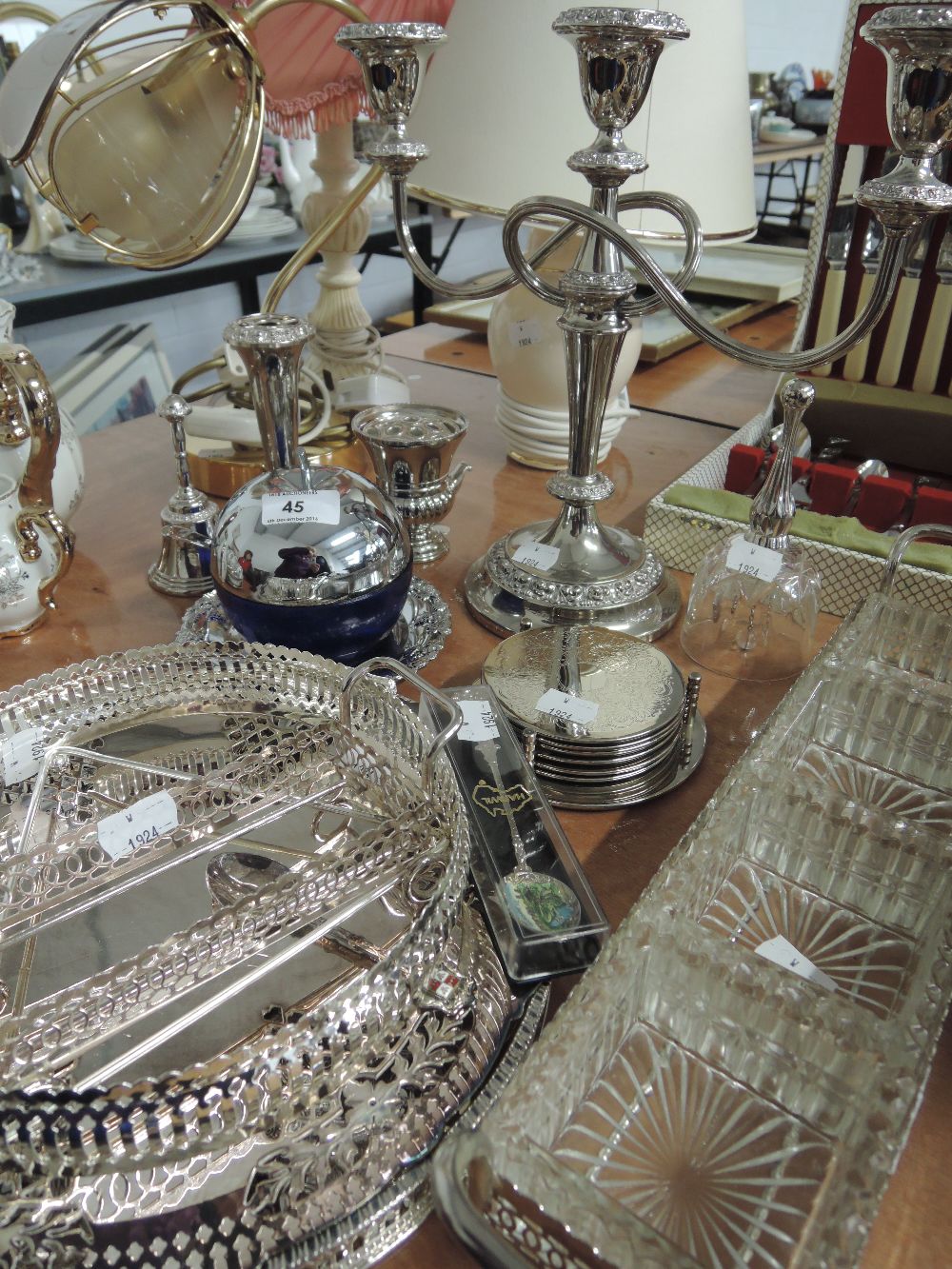 A selection of platedware including candelabra etc