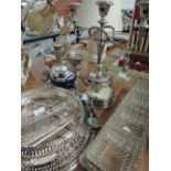 A selection of platedware including candelabra etc