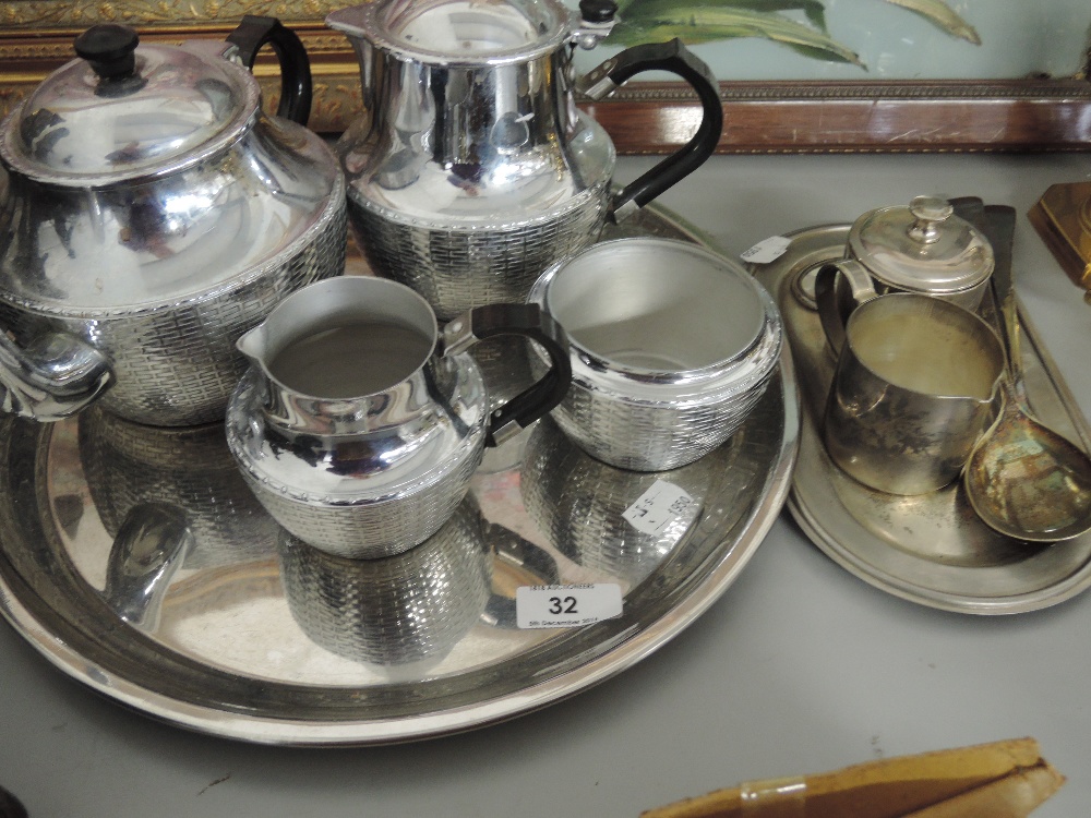 A Wikka ware tea set and tray etc