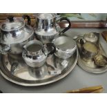 A Wikka ware tea set and tray etc