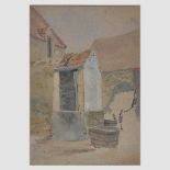 CIRCLE OF PAUL SANDBY, RA (1731-1809) AT AN INN watercolour, together with John Absolon (1815-1895),